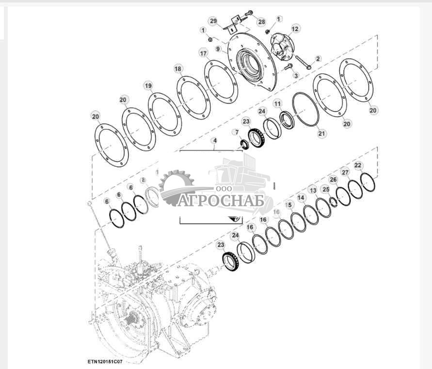 Дифференциал картера коробки передач двигателя, двигатели Tier 2 объемом 6,8 L (2 из 4) 